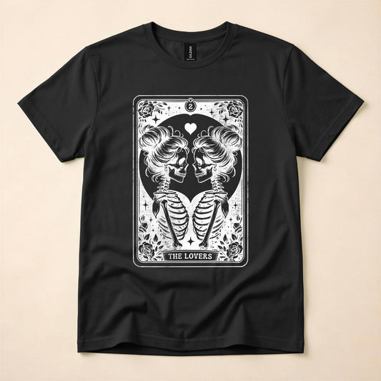 Lesbian Tarot Lovers Shirt | Queer Skeleton Gothic Tee | LGBT Witch Pride T-Shirt | Lesbian Tarot Card Gift | The Gay Agenda
