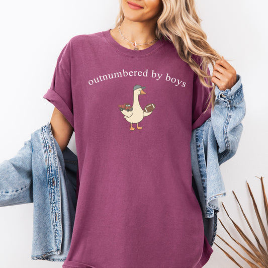 Outnumbered By Boys Comfort Colors Tshirt, Boy Mom Tee, Cute Goose Mom Shirt, Funny Mom Of Boys Gift, Football Mom Top, Mothers Day Gift