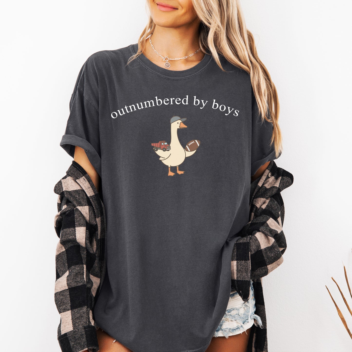Outnumbered By Boys Comfort Colors Tshirt, Boy Mom Tee, Cute Goose Mom Shirt, Funny Mom Of Boys Gift, Football Mom Top, Mothers Day Gift