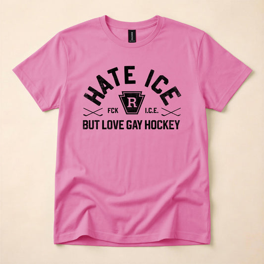 Hate ICE But Love Gay Hockey Shirt | FCK ICE Political Tee | Queer Hockey T-Shirt | Gay Political Shirt | The Gay Agenda