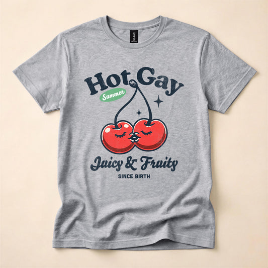 Hot Gay Summer Shirt | Juicy and Fruity Since Birth Tee | LGBT Cherry T-Shirt | Funny Gay Pride Shirt | The Gay Agenda