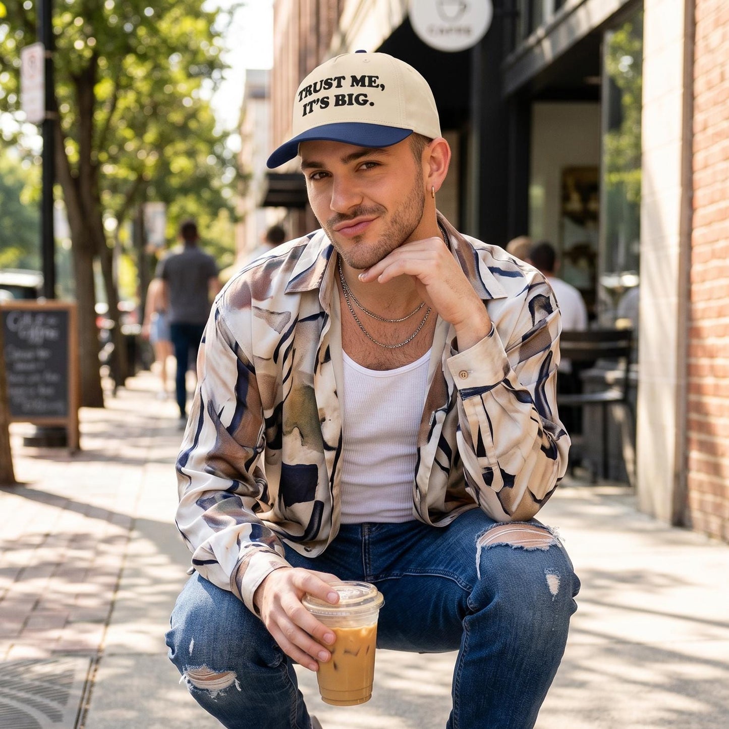 Trust Me It's Big Embroidered Hat, Funny Gay Innuendo Snapback, 5 Panel Baseball Cap, Queer Apparel, Pride Gift for Him