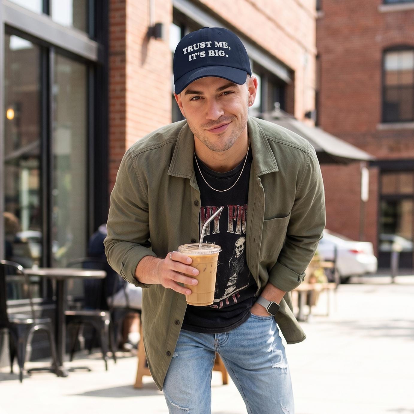 Trust Me It's Big Embroidered Hat, Funny Gay Innuendo Snapback, 5 Panel Baseball Cap, Queer Apparel, Pride Gift for Him