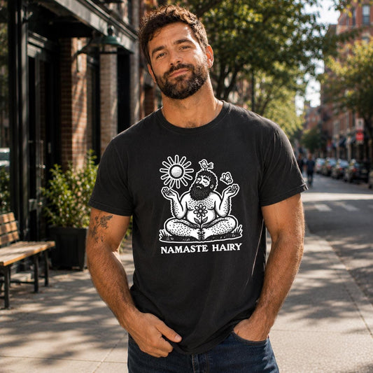 Namaste Hairy Shirt, Funny Gay Bear Yoga Tee, Meditating Hairy Man Comfort Colors Shirt, LGBTQ Bear Pride Gift, Queer Bear Zen Yoga Tee