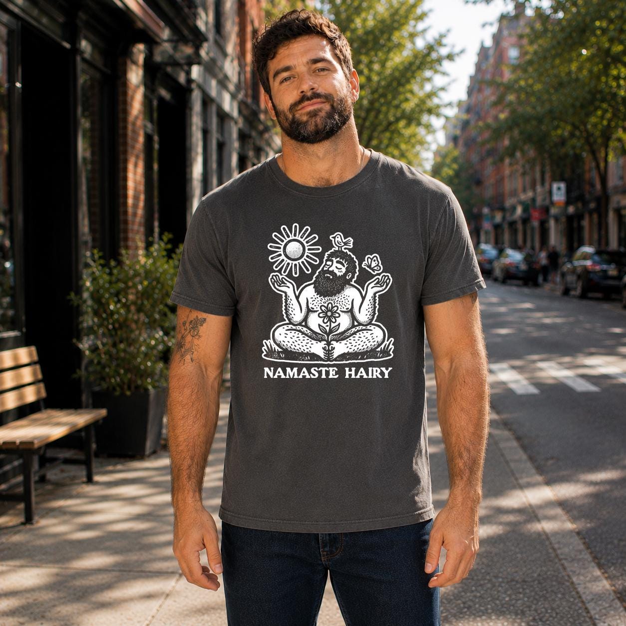 Namaste Hairy Shirt, Funny Gay Bear Yoga Tee, Meditating Hairy Man Comfort Colors Shirt, LGBTQ Bear Pride Gift, Queer Bear Zen Yoga Tee